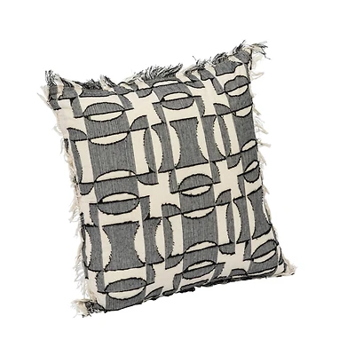Hello Honey® Multicolored Geometric Pattern Woven Cotton Pillow with Chambray Back & Fringe