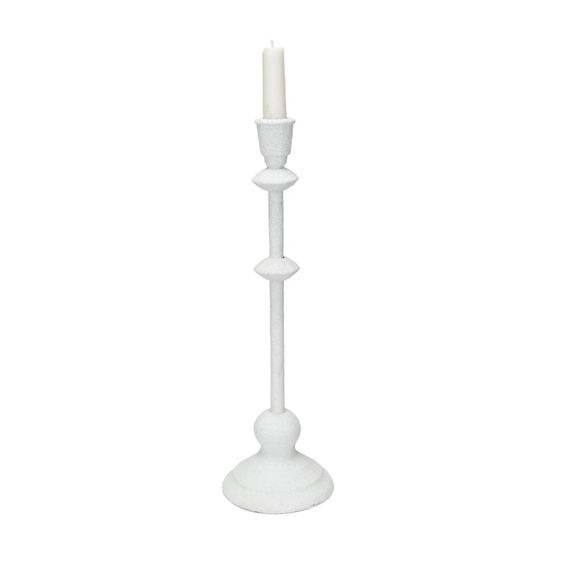 Hello Honey® Antique White Sand Finish Tall Metal Taper Candle Holder