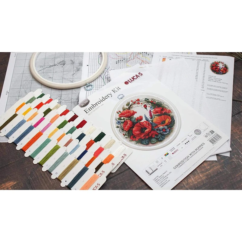 Luca-S Composition with Poppies Counted Cross Stitch Kit with Display Hoop