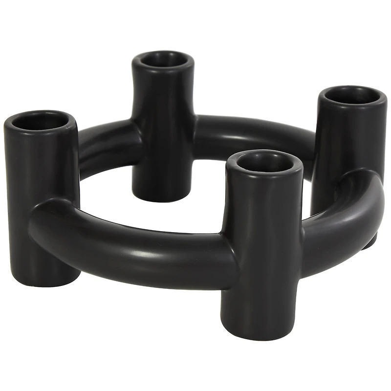 CosmoLiving by Cosmopolitan 8" Black & White Ceramic Geometric Circle Taper Candle Holder Set
