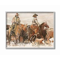 Stupell Industries Cowboys And Horses Farm Western Painting in Gray Frame Wall Art