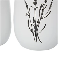 White Ceramic Vase with Black Lavender Prints Set