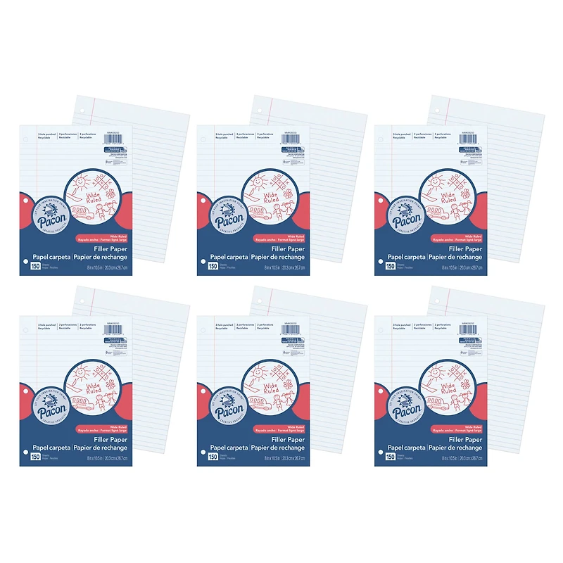 Pacon® 8" x 10.5" Filler Paper, 6 Packs of 150 Sheets