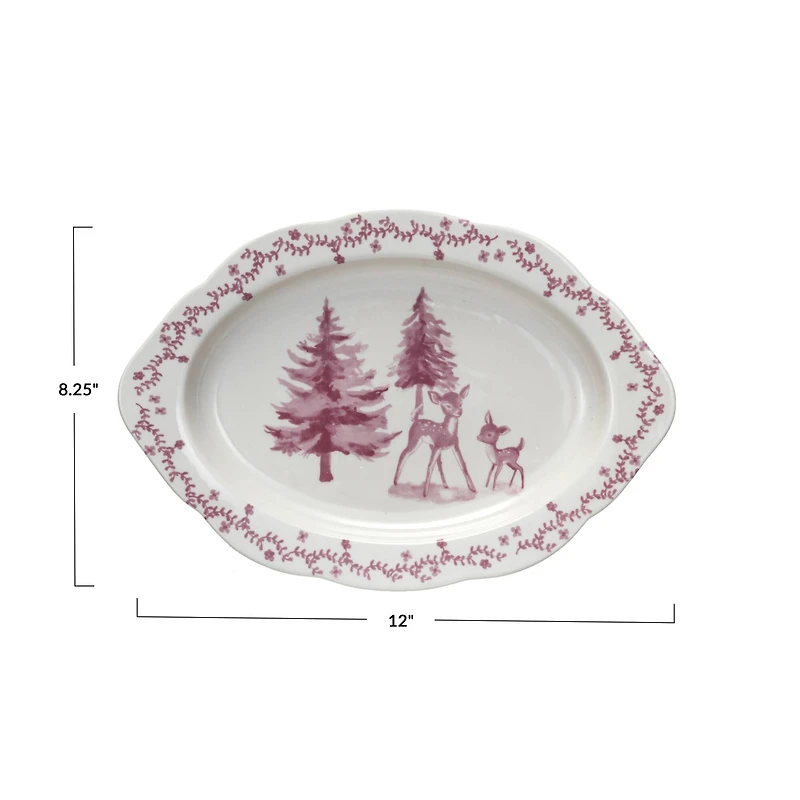 Hello Honey® 12" Pink & Cream Deer & Trees Stoneware Platter