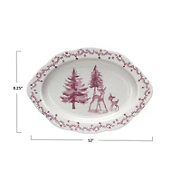 Hello Honey® 12" Pink & Cream Deer & Trees Stoneware Platter