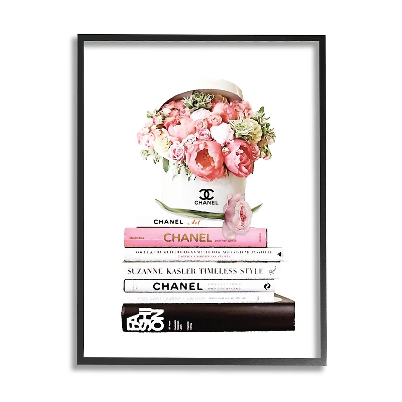 Stupell Industries Pink Florals in Hat Box Glam Fashion Books in Frame Wall Art