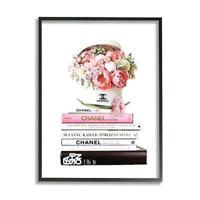 Stupell Industries Pink Florals in Hat Box Glam Fashion Books in Frame Wall Art