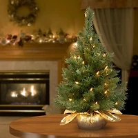 24" Pre-Lit Majestic Fir Tree In Gold Cloth Bag, Clear Lights