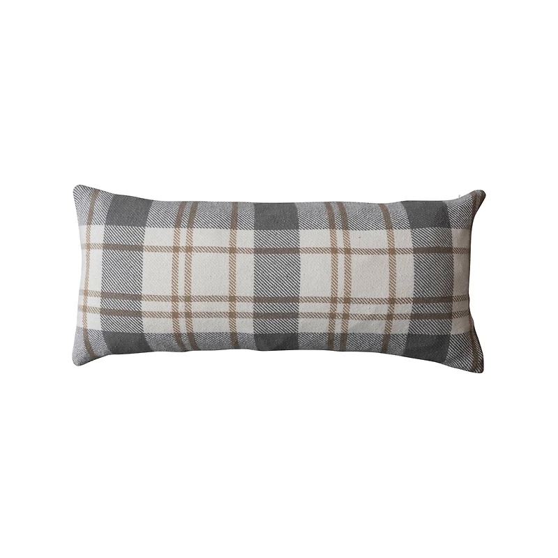 Hello Honey® 36" x 16" Brown, Gray & Natural Plaid Brushed Flannel Lumbar Pillow