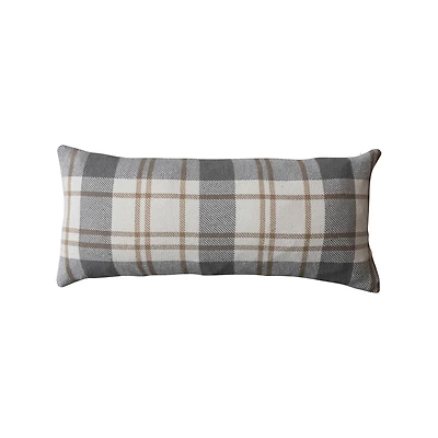 Hello Honey® 36" x 16" Brown, Gray & Natural Plaid Brushed Flannel Lumbar Pillow