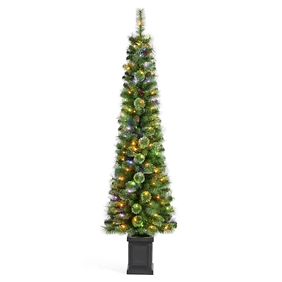 Glitzhome® 6ft Pre-Lit Green Cashmere Pine Christmas Porch Tree, Multi-color LED Lights