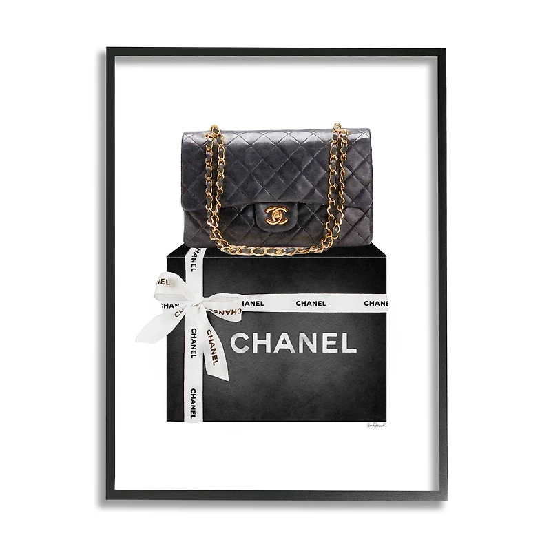 Stupell Industries Black Quilted Purse on Bold Glam Bow Box Framed Wall Art