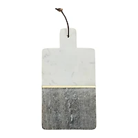 Hello Honey® 15" Gray and White Boho 2-Tone Marble Charcuterie or Cutting Board with Brass Inlay and Leather Tie