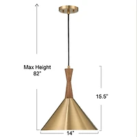 Hello Honey® Axel Brushed Gold Mid-Century Modern Metal & Natural Stained Wood Ceiling Light