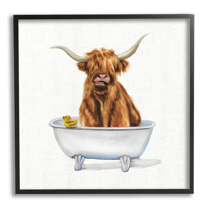 Stupell Industries Shaggy Country Cattle in Bathtub Rubber Duck Framed Wall Art