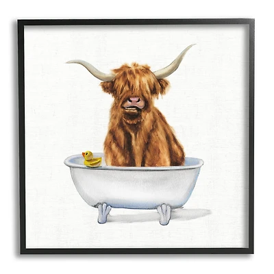 Stupell Industries Shaggy Country Cattle in Bathtub Rubber Duck Framed Wall Art