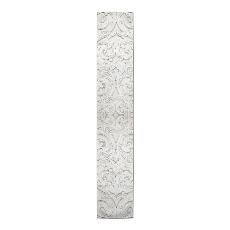 72" White Ornate Carved Pattern Cotton Twill Table Runner