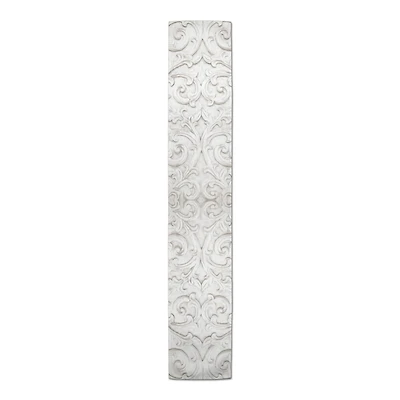 72" White Ornate Carved Pattern Cotton Twill Table Runner