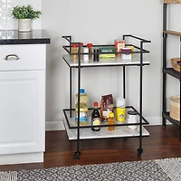 Honey Can Do 2-Tier Black & White Faux Marble Rolling Bar & Serving Cart