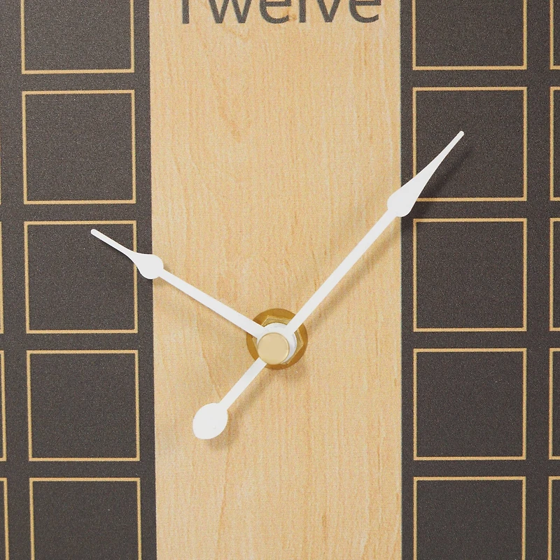 9" Black Geometric Open Frame Square Clock with Grid Pattern