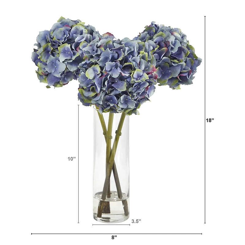 18" Blue Hydrangea in Glass Vase