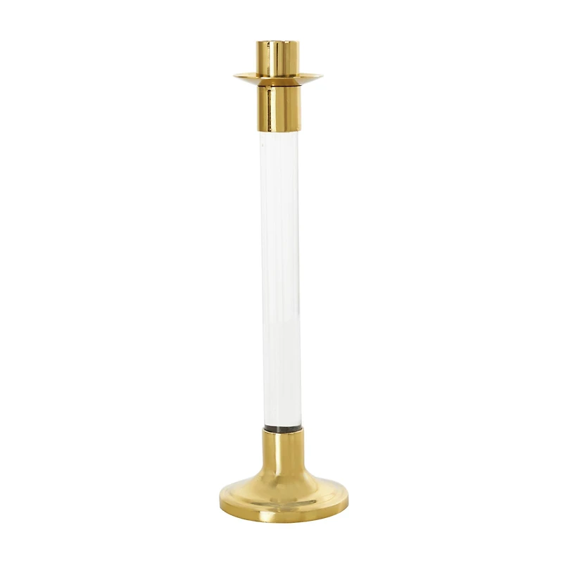 Gold Stainless Steel Candle Holder with Clear Glass Center Set