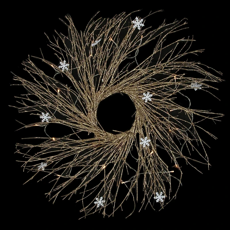 42" Pre-lit LED Champagne Gold Glittered Twig Artificial Christmas Wreath