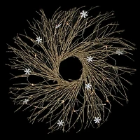 42" Pre-lit LED Champagne Gold Glittered Twig Artificial Christmas Wreath