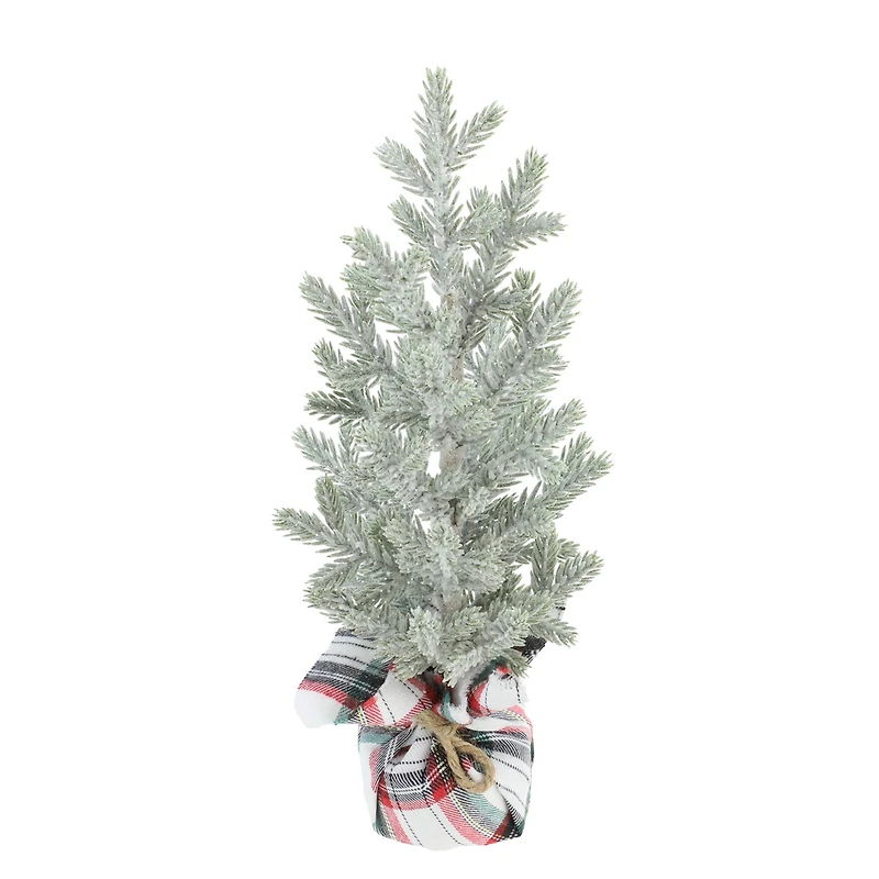 12" Snowy Green Pine Accent Tree in Plaid Fabric Base by Ashland®
