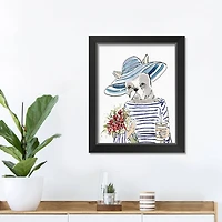 Blue Stripe Hat Fashion Frenchie 1 11" x 14" Black Framed Print Under Plexiglass
