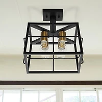 Lalia Home 12.4" Ironhouse Black 4-Light Squared Semi Flush Mount