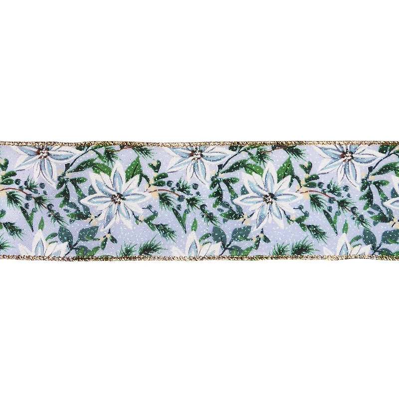 2.5" x 20ft. Light Blue Floral Wired Taffeta Ribbon by Celebrate It®