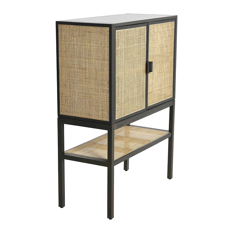 Hello Honey® 47" Boho Woven Rattan and Wood Cabinet with Doors, Shelf