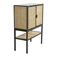 Hello Honey® 47" Boho Woven Rattan and Wood Cabinet with Doors, Shelf