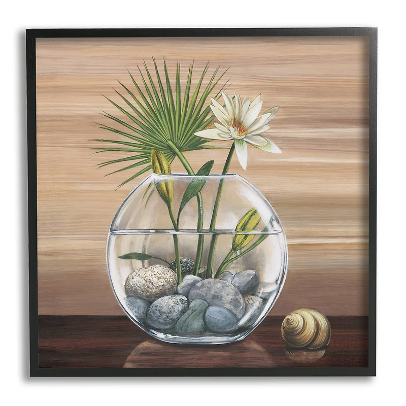 Stupell Industries Lotus and Palm Plant in Rock Vase Still-Life in Frame Wall Art