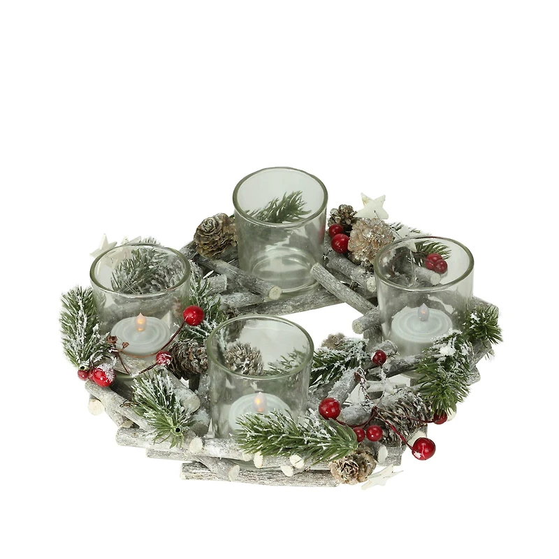 10" Frosted Berries & Branches Votive Candle Holder
