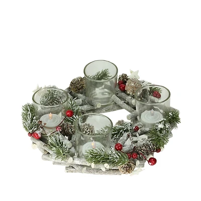 10" Frosted Berries & Branches Votive Candle Holder
