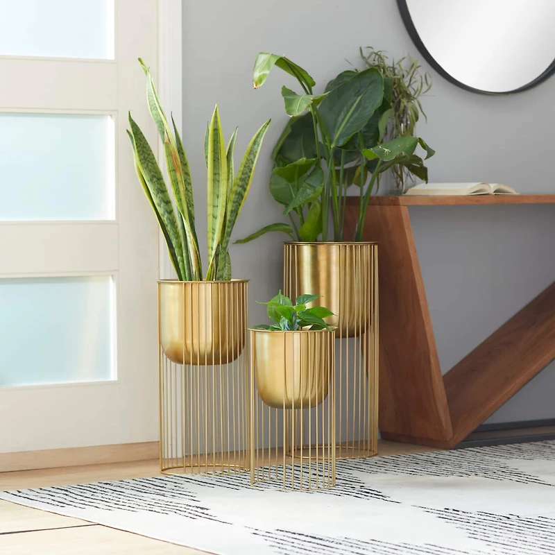 Gold Metal Contemporary Glam Planter Set