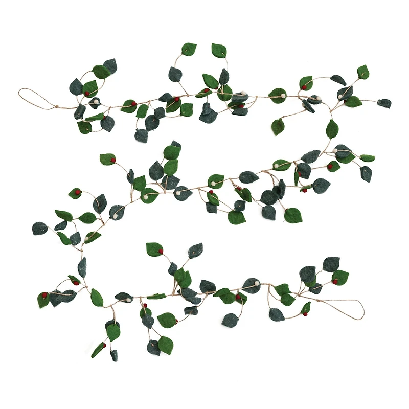 Hello Honey® 6ft. Green Leaves & Berries Handmade Felt Garland