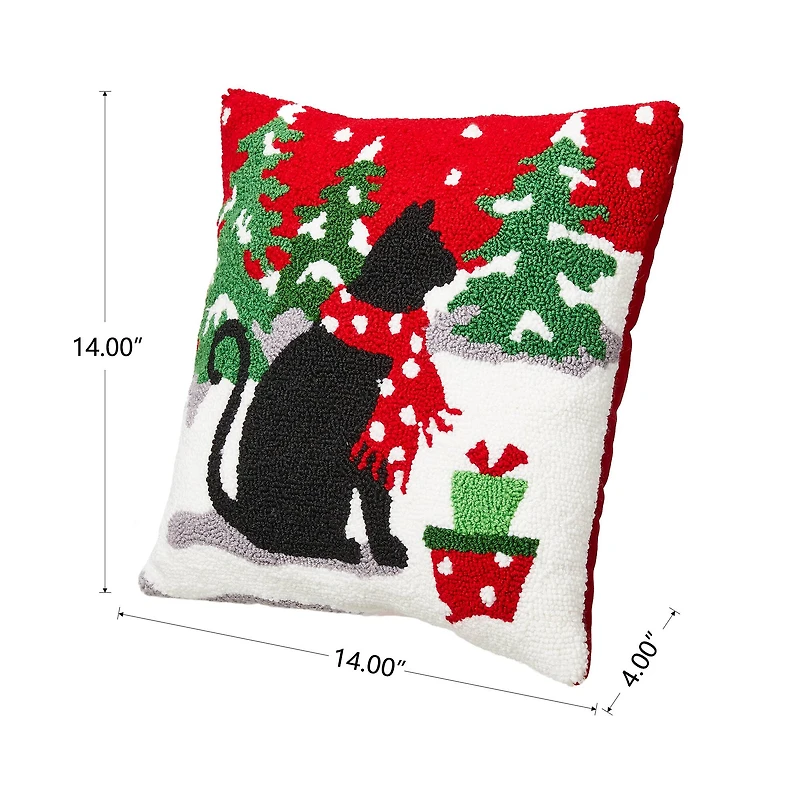 Glitzhome® Hooked Christmas Cat Throw Pillow