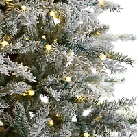 8.5ft. Pre-Lit Slim Flocked Nova Scotia Spruce Artificial Christmas Tree, Warm White LED Lights