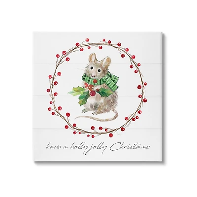 Stupell Industries Holly Jolly Christmas Mouse Canvas Wall Art