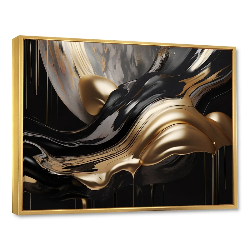 Designart "Gold And Black Captivating Marble Ii" Abstract Marble Framed Wall Decor