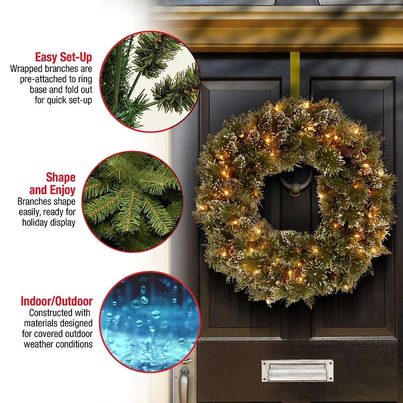 24" Glittery Bristle® LED Pine Wreath