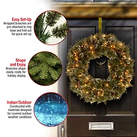 24" Glittery Bristle® LED Pine Wreath
