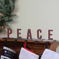 6" Red & Black Buffalo Plaid Peace Christmas Stocking Holder Set
