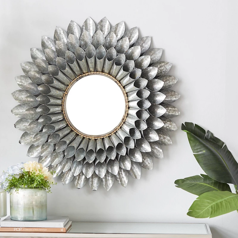 32" Gray Contemporary Galvanized Metal Wall Mirror
