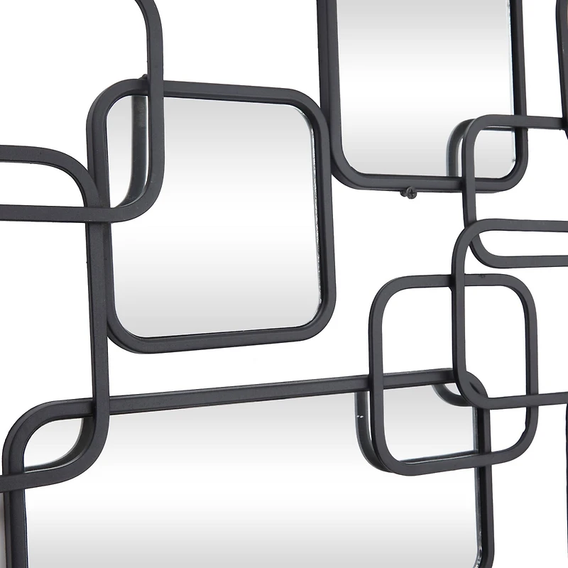 Black Metal Contemporary Abstract Wall Mirror, 46" x 0" x 21"