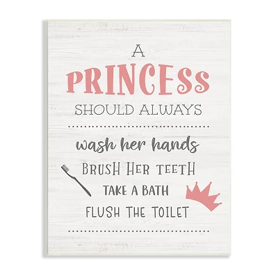 Stupell Industries Princess Bathroom Rules Good Hygiene Phrases Pink Crown Wall Plaque