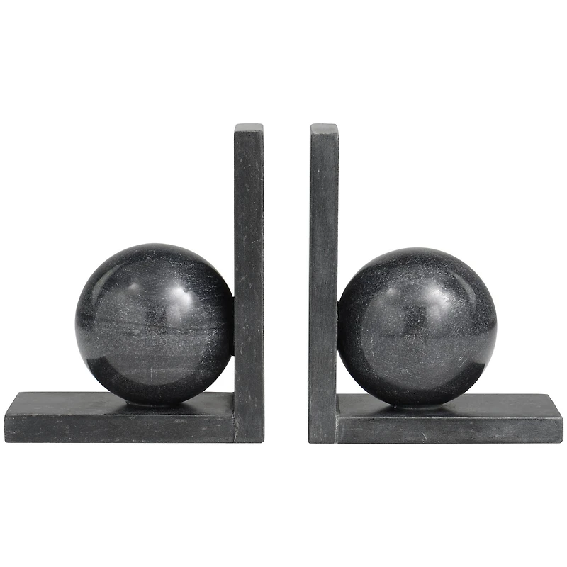 7.25" Black Orb Modern Marble Bookends, 2ct.